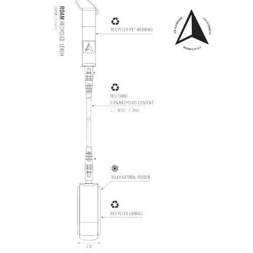 ROAM Surfboard ECO Leash Recycelt 6.0 7mm Schwarz