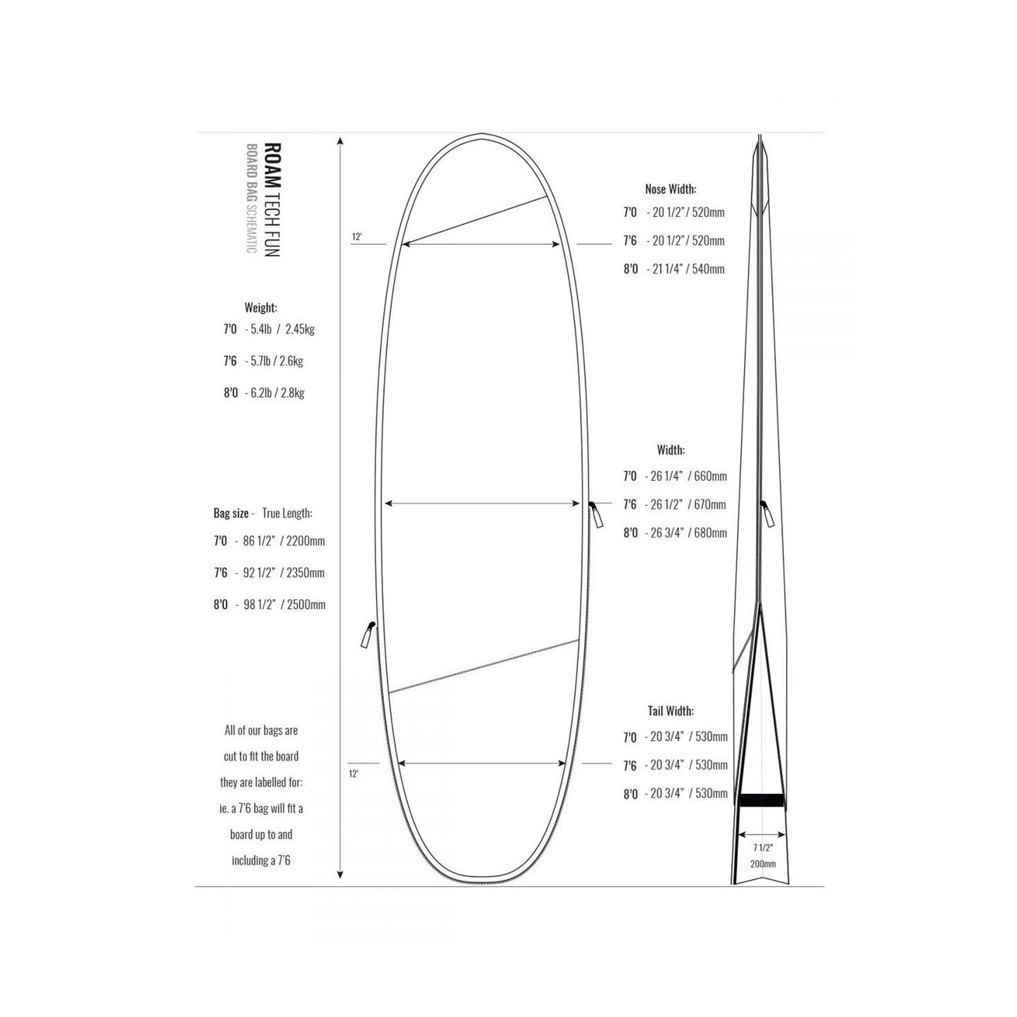 ROAM Boardbag Surfboard Tech Bag Funboard