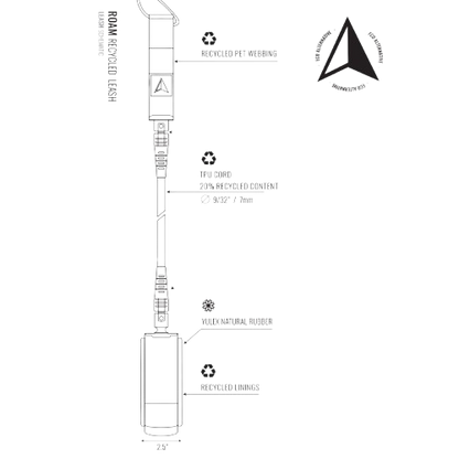 ROAM Surfboard ECO Leash Recycelt 7.0 7mm Schwarz