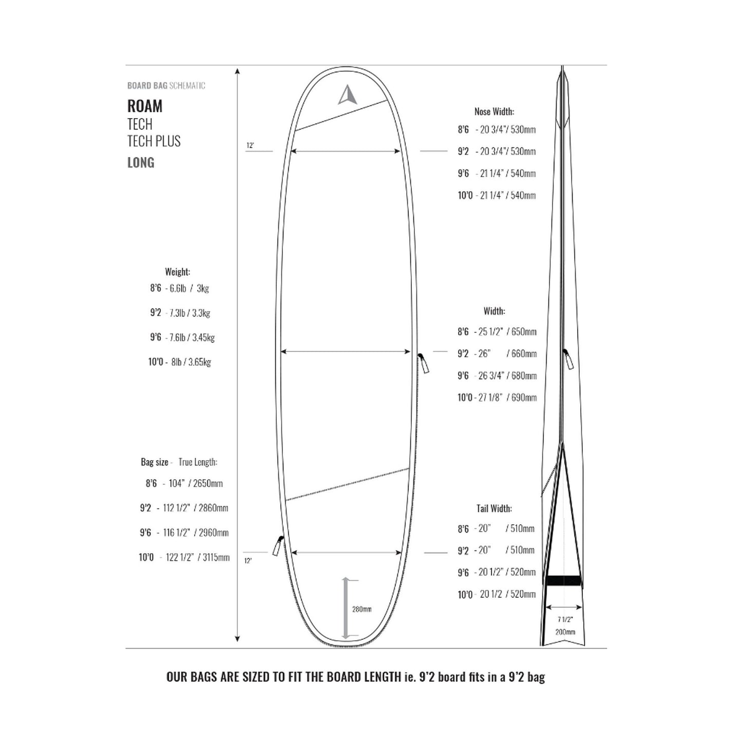 ROAM Boardbag Surfboard Tech Bag Long PLUS